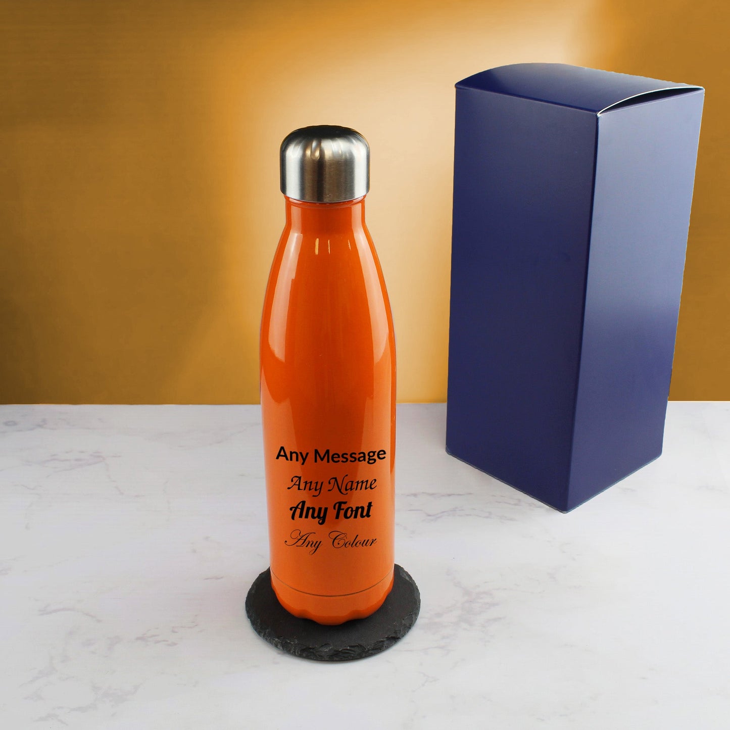 Printed Orange Thermal Bottle, Any Message, Stainless Steel 500ml/17oz