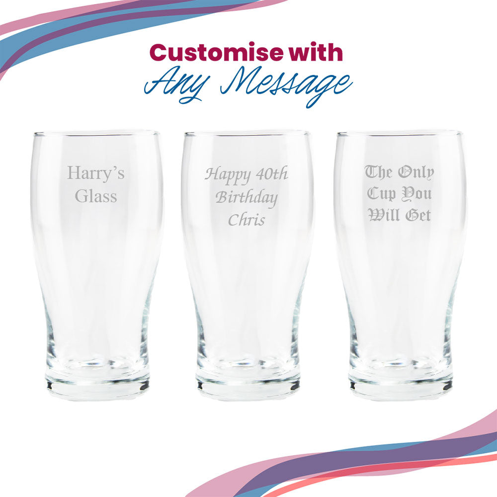 Engraved Manchester United 20oz Tulip Pint Glass, Gift Boxed
