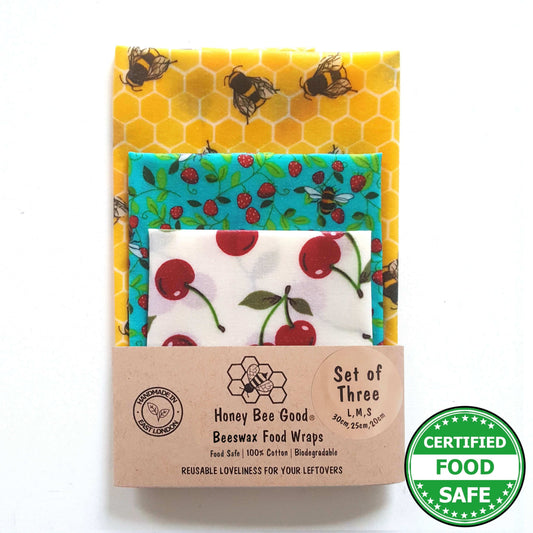 *Set of 3 Handmade Beeswax Wraps | Bees & Cherries