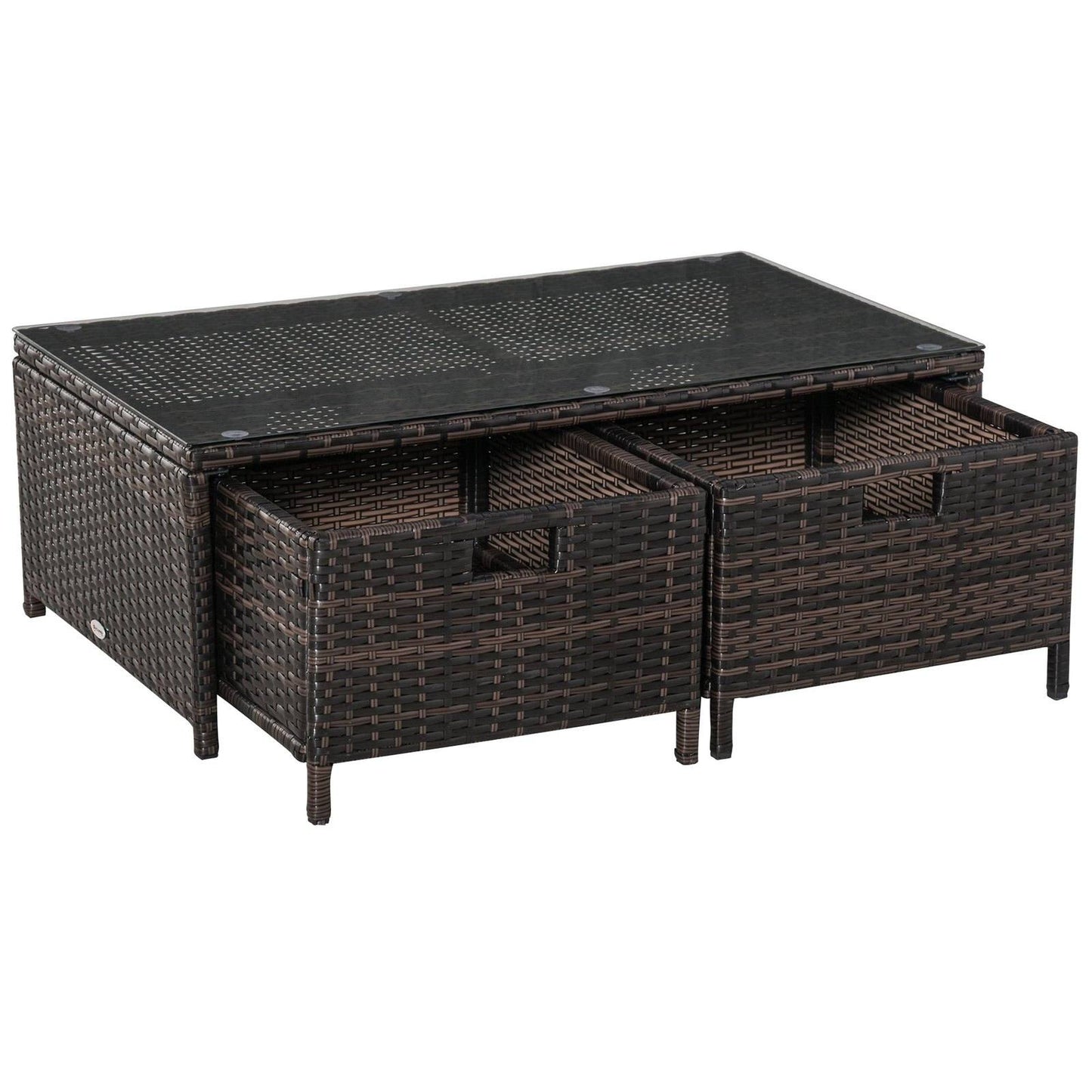 4-Piece Rattan Wicker Garden Furniture Patio Sofa Storage & Table Set w/ 2 Drawers Coffee Table