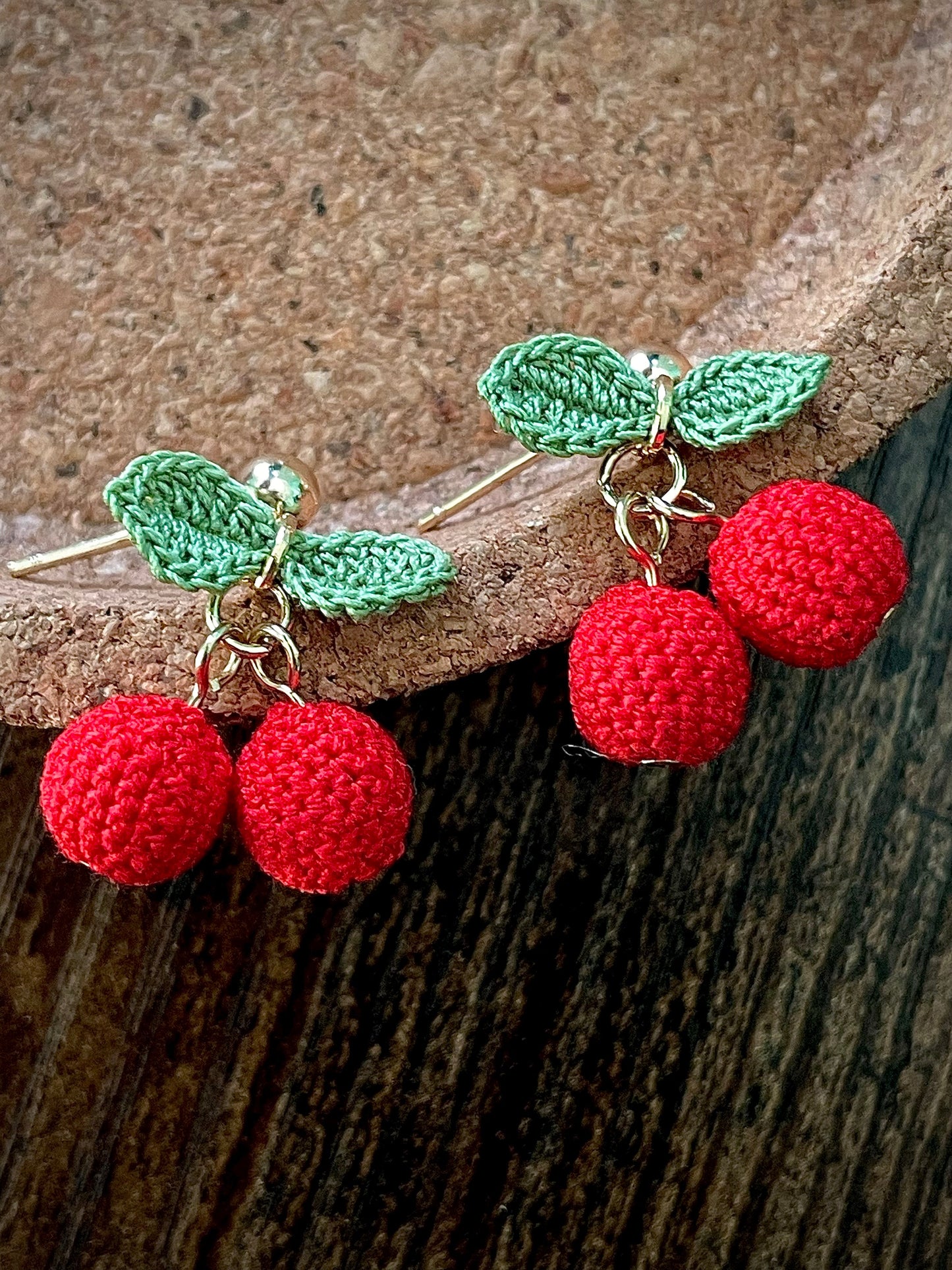 Cherry Micro Crochet Earrings