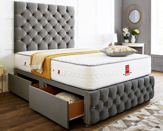 Regency Divan Bed Set With Tall Button Headboard Plus Footboard