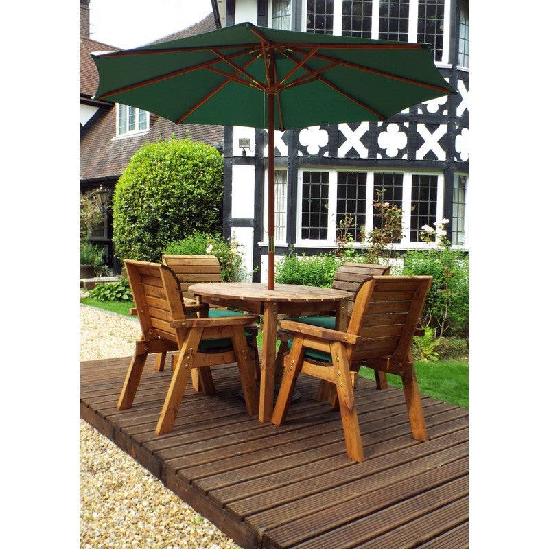 Scandinavian Redwood Garden Patio Dining Set by Charles Taylor - 4 Seat Green Cushions