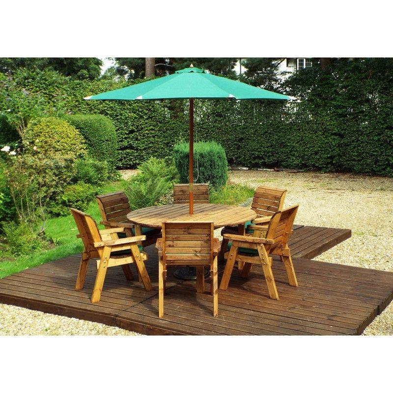 Scandinavian Redwood Garden Patio Dining Set by Charles Taylor - 6 Seat Green Cushions