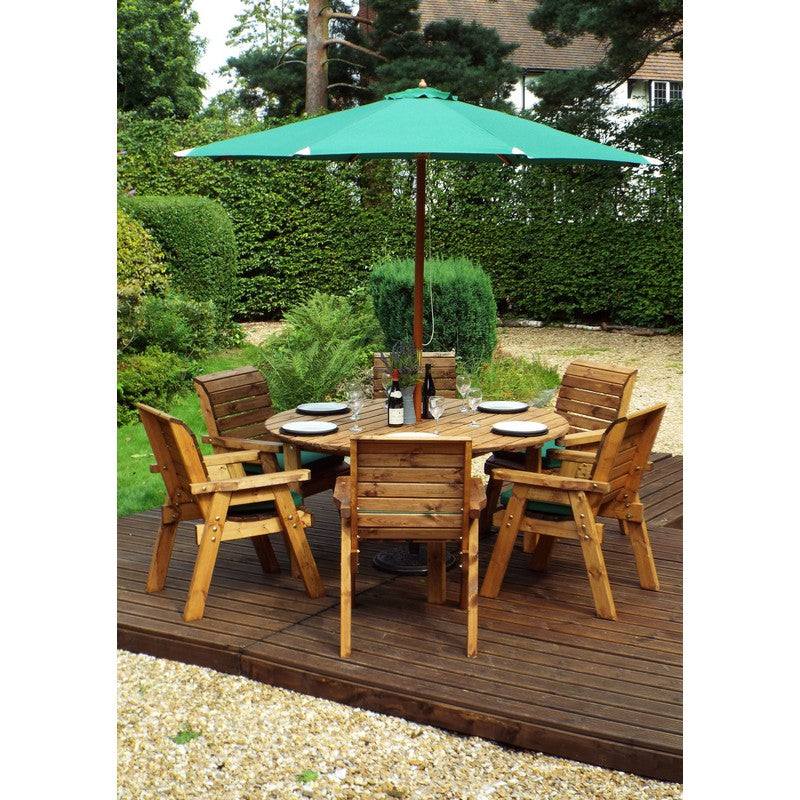 Scandinavian Redwood Garden Patio Dining Set by Charles Taylor - 6 Seat Green Cushions