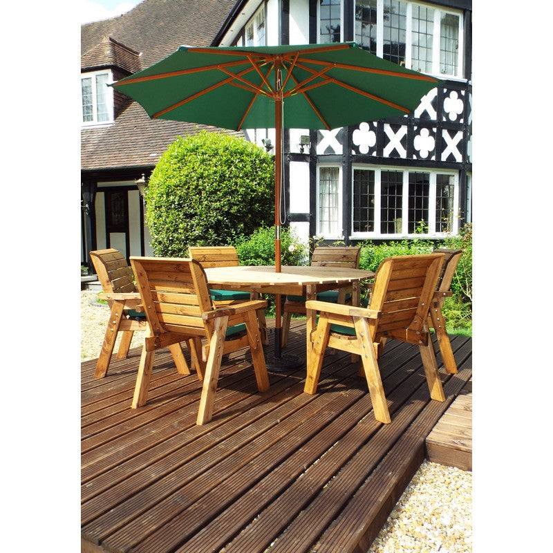 Scandinavian Redwood Garden Patio Dining Set by Charles Taylor - 6 Seat Green Cushions