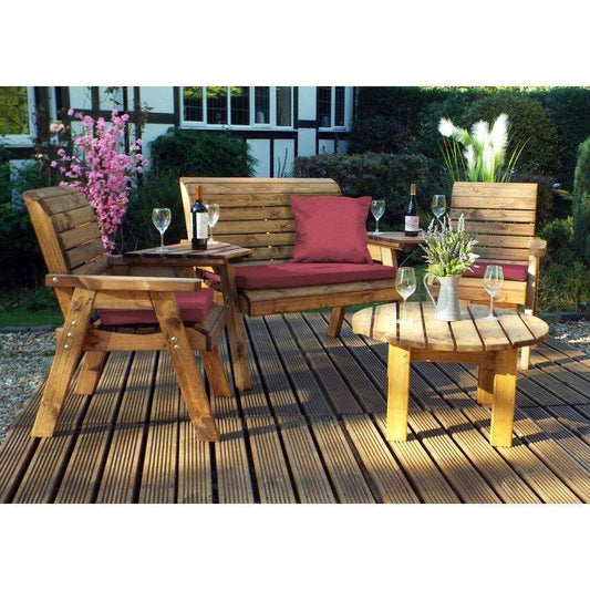 Scandinavian Redwood Garden Patio Dining Set by Charles Taylor - 4 Seat Burgundy Cushions