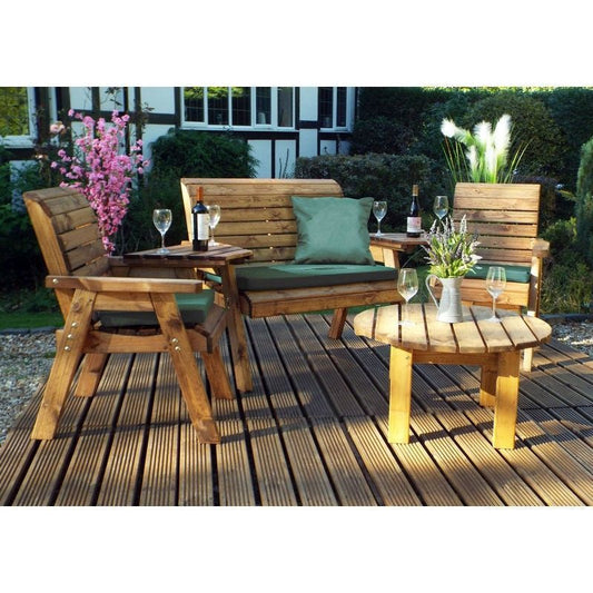 Scandinavian Redwood Garden Patio Dining Set by Charles Taylor - 4 Seat Green Cushions