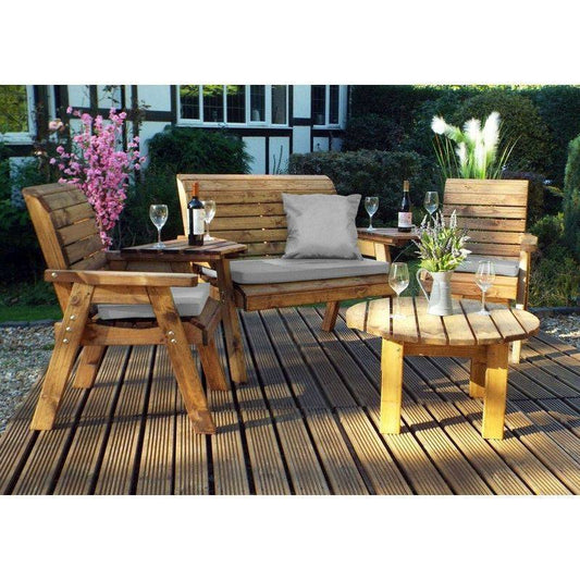 Scandinavian Redwood Garden Patio Dining Set by Charles Taylor - 4 Seat Grey Cushions