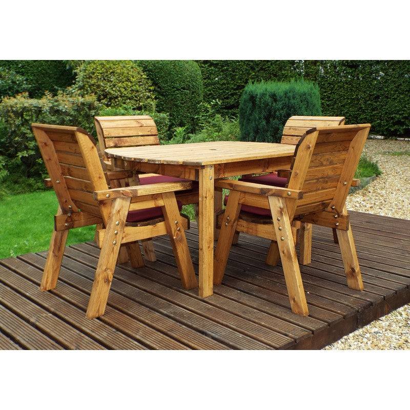 Scandinavian Redwood Garden Patio Dining Set by Charles Taylor - 4 Seat Burgundy Cushions