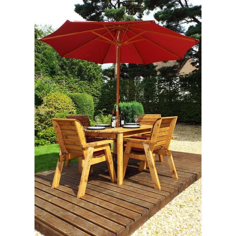 Scandinavian Redwood Garden Patio Dining Set by Charles Taylor - 4 Seat Burgundy Cushions
