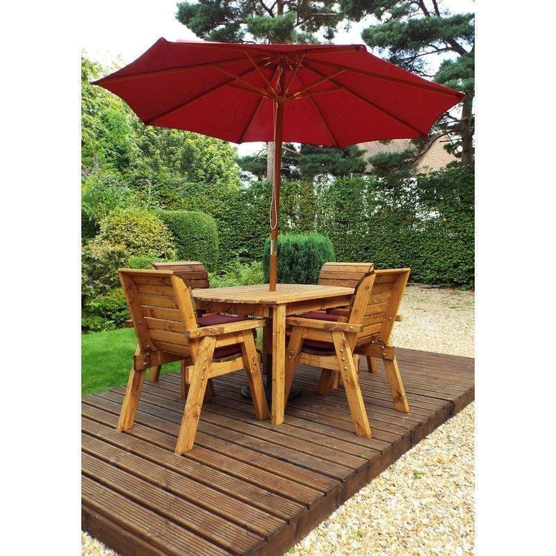 Scandinavian Redwood Garden Patio Dining Set by Charles Taylor - 4 Seat Burgundy Cushions