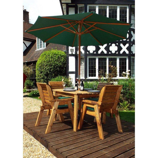 Scandinavian Redwood Garden Patio Dining Set by Charles Taylor - 4 Seat Green Cushions