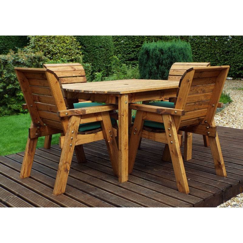 Scandinavian Redwood Garden Patio Dining Set by Charles Taylor - 4 Seat Green Cushions