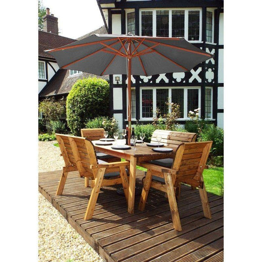 Scandinavian Redwood Garden Patio Dining Set by Charles Taylor - 6 Seats Grey Cushions