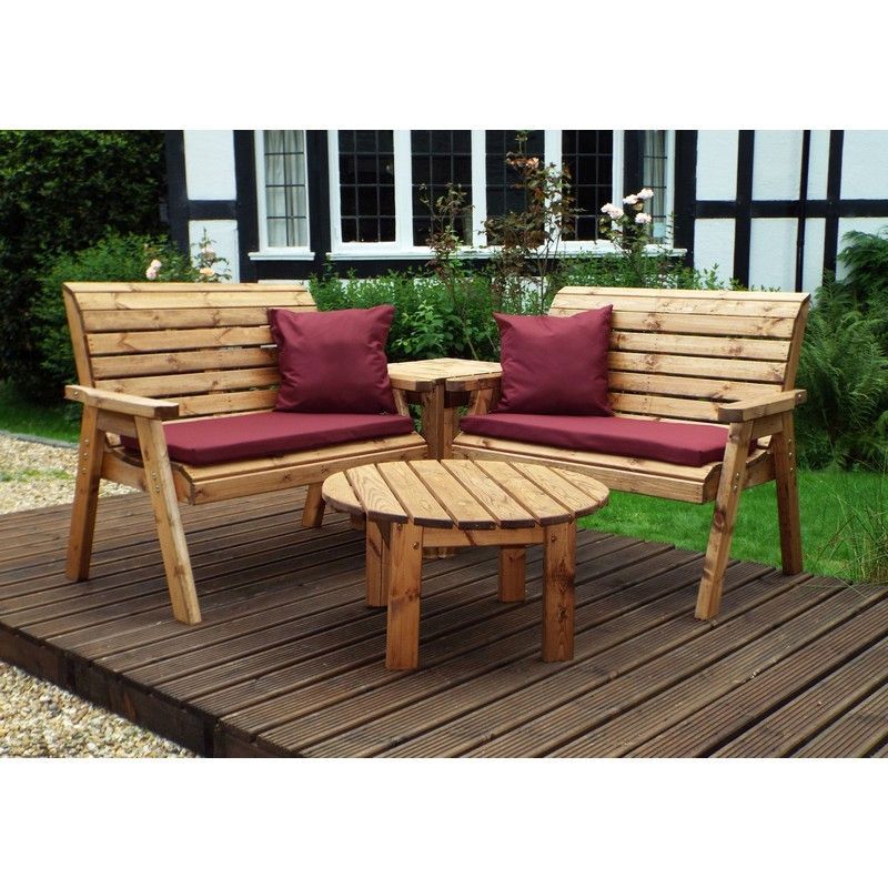 Scandinavian Redwood Garden Patio Dining Set by Charles Taylor - 4 Seat Burgundy Cushions