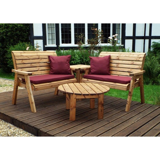 Scandinavian Redwood Garden Patio Dining Set by Charles Taylor - 4 Seat Burgundy Cushions