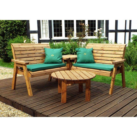 Scandinavian Redwood Garden Patio Dining Set by Charles Taylor - 4 Seat Green Cushions