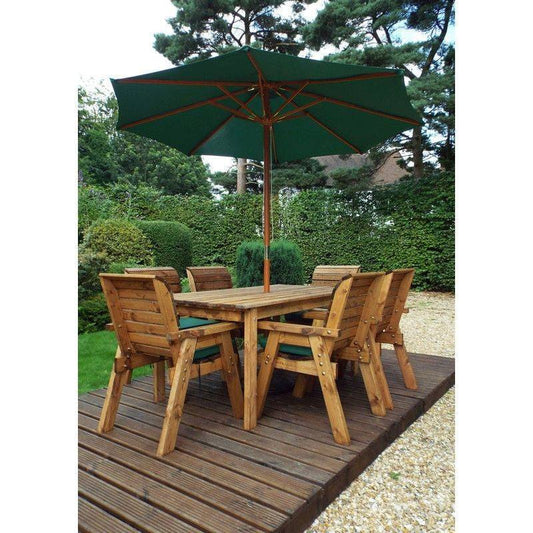 Scandinavian Redwood Garden Patio Dining Set by Charles Taylor - 6 Seat Green Cushions
