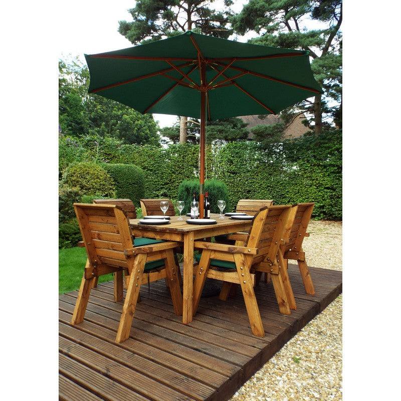 Scandinavian Redwood Garden Patio Dining Set by Charles Taylor - 6 Seat Green Cushions
