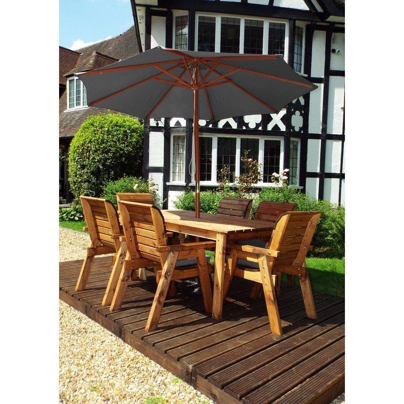 Scandinavian Redwood Garden Patio Dining Set by Charles Taylor - 6 Seat Grey Cushions