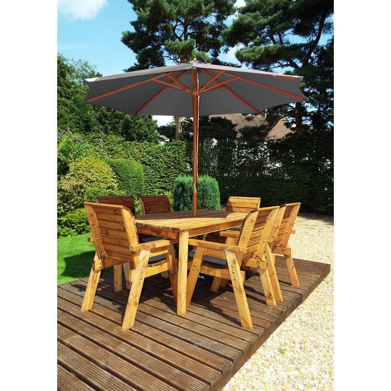 Scandinavian Redwood Garden Patio Dining Set by Charles Taylor - 6 Seat Grey Cushions