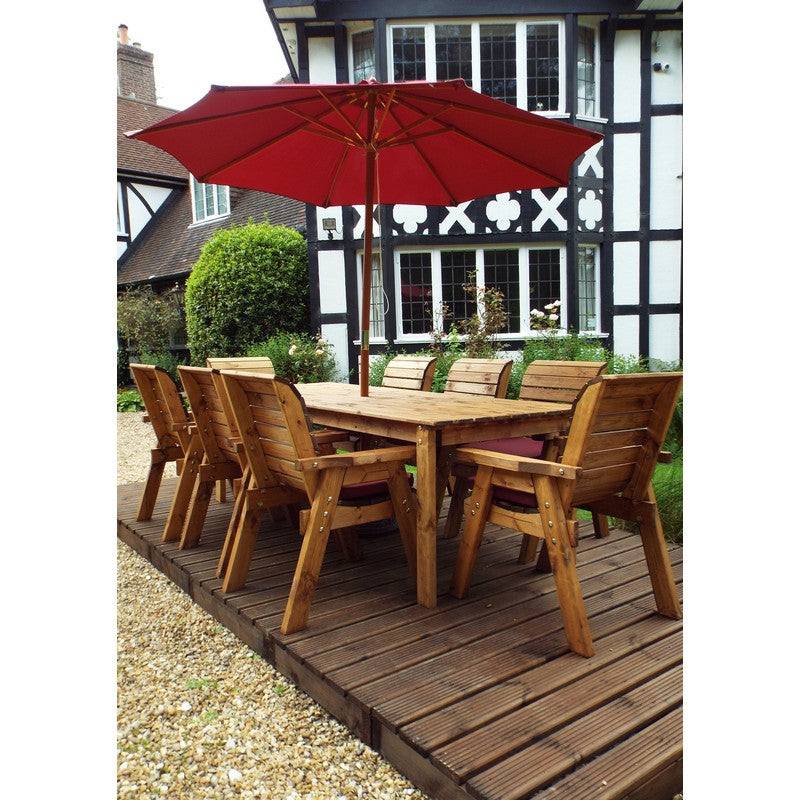 Scandinavian Redwood Garden Patio Dining Set by Charles Taylor - 8 Seat Burgundy Cushions