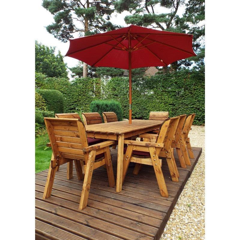 Scandinavian Redwood Garden Patio Dining Set by Charles Taylor - 8 Seat Burgundy Cushions
