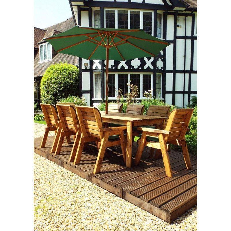Scandinavian Redwood Garden Patio Dining Set by Charles Taylor - 8 Seat Green Cushions