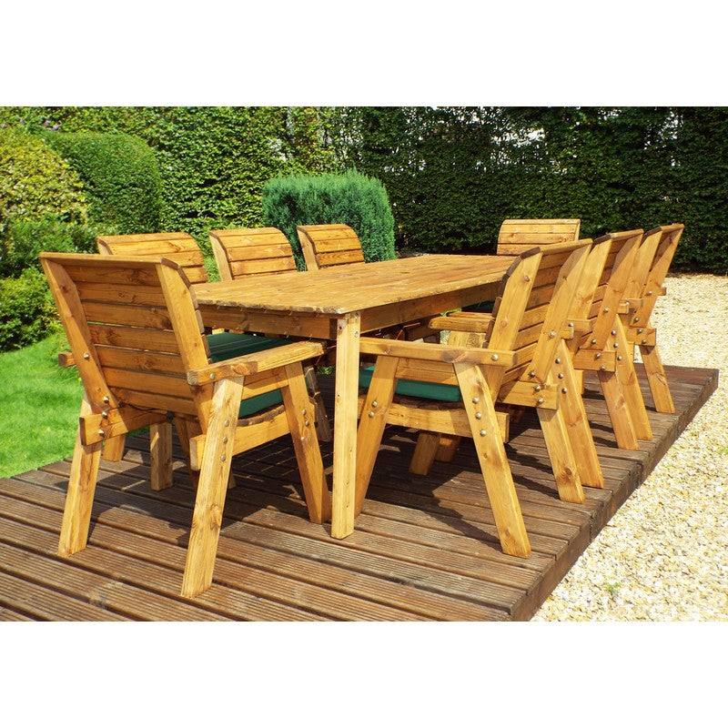 Scandinavian Redwood Garden Patio Dining Set by Charles Taylor - 8 Seat Green Cushions