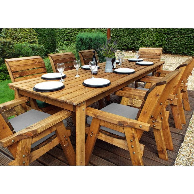 Scandinavian Redwood Garden Patio Dining Set by Charles Taylor - 8 Seat Grey Cushions