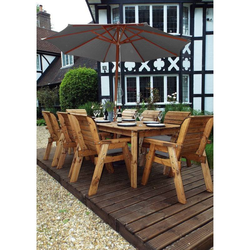 Scandinavian Redwood Garden Patio Dining Set by Charles Taylor - 8 Seat Grey Cushions