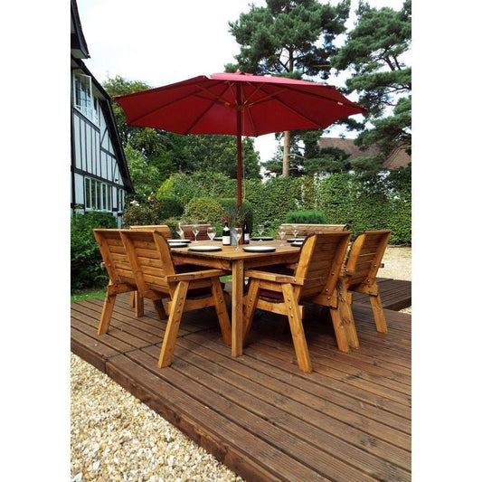Scandinavian Redwood Garden Patio Dining Set by Charles Taylor - 8 Seat Burgundy Cushions