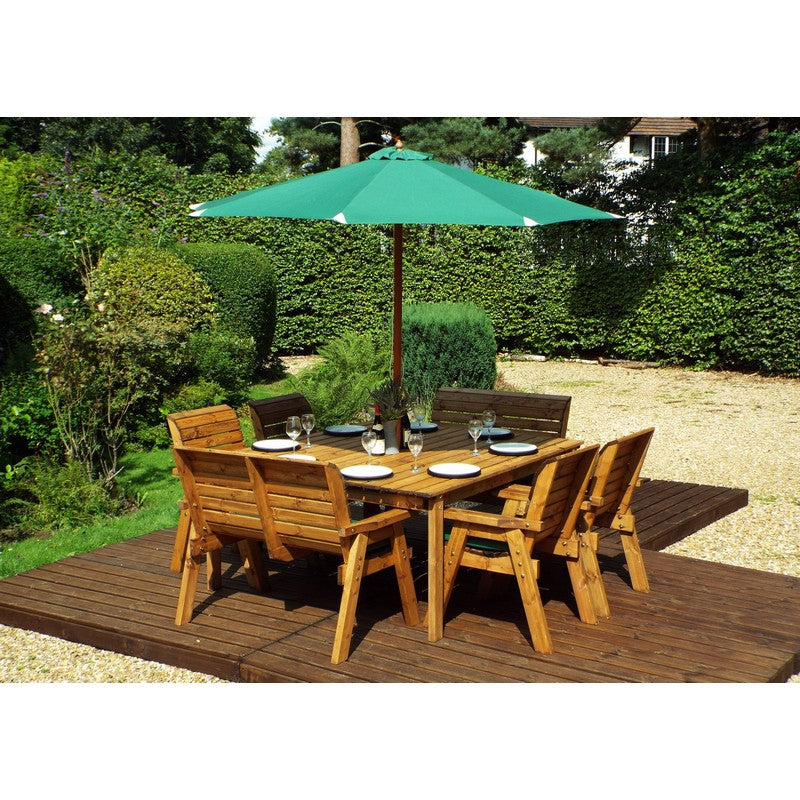 Scandinavian Redwood Garden Patio Dining Set by Charles Taylor - 8 Seat Green Cushions