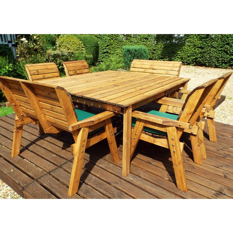 Scandinavian Redwood Garden Patio Dining Set by Charles Taylor - 8 Seat Green Cushions