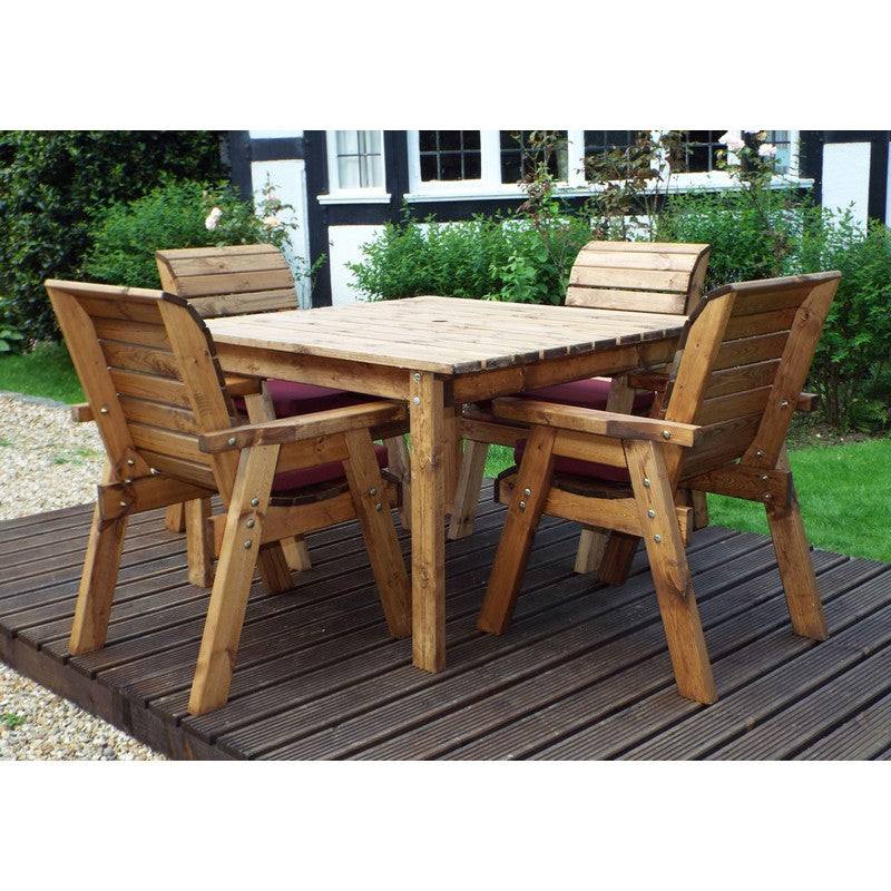 Scandinavian Redwood Garden Patio Dining Set by Charles Taylor - 4 Seat Burgundy Cushions