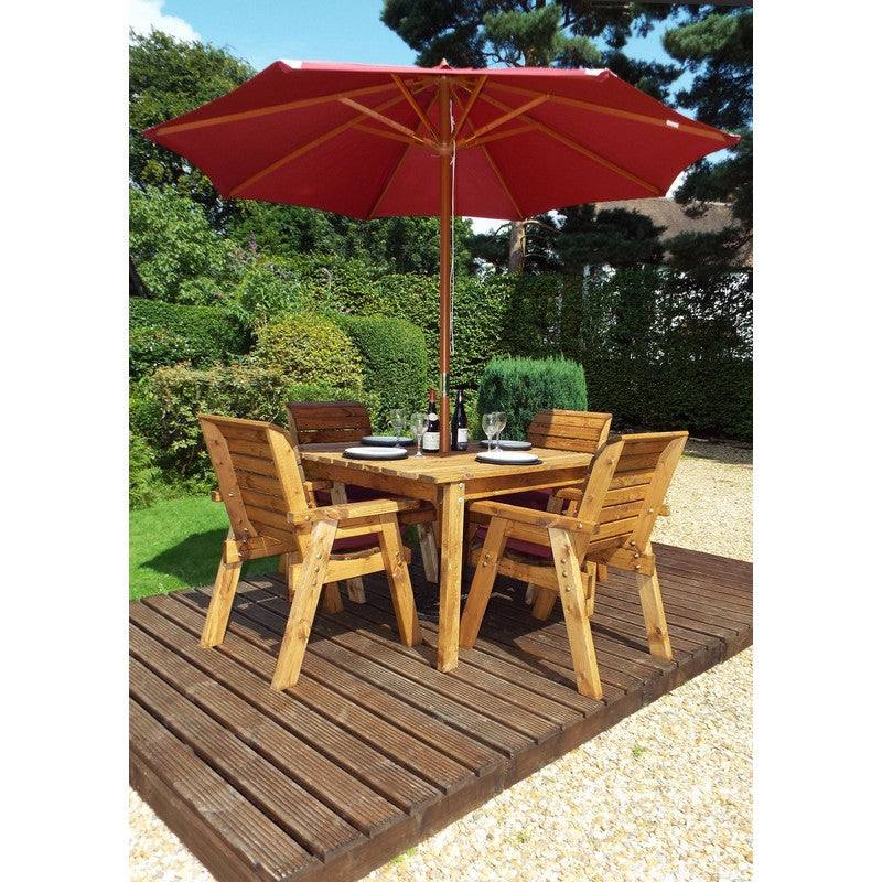 Scandinavian Redwood Garden Patio Dining Set by Charles Taylor - 4 Seat Burgundy Cushions
