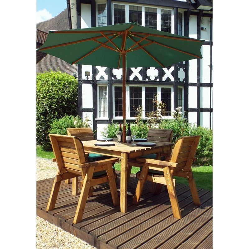 Scandinavian Redwood Garden Patio Dining Set by Charles Taylor - 4 Seat Green Cushions