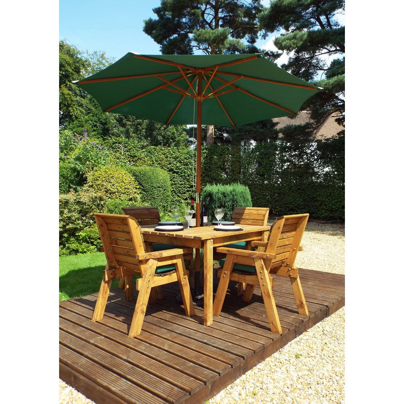 Scandinavian Redwood Garden Patio Dining Set by Charles Taylor - 4 Seat Green Cushions