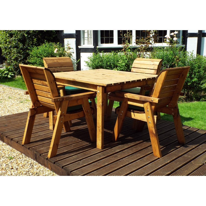 Scandinavian Redwood Garden Patio Dining Set by Charles Taylor - 4 Seat Green Cushions