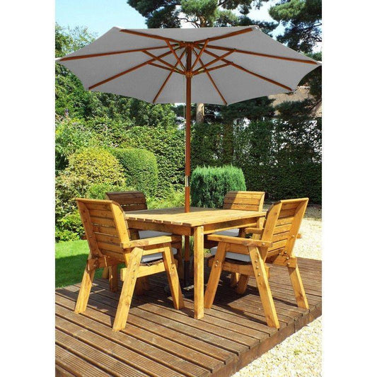 Scandinavian Redwood Garden Patio Dining Set by Charles Taylor - 4 Seat Grey Cushions