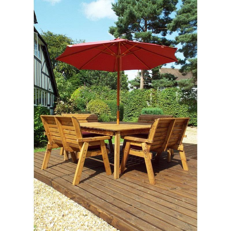 Scandinavian Redwood Garden Patio Dining Set by Charles Taylor - 8 Seat Burgundy Cushions
