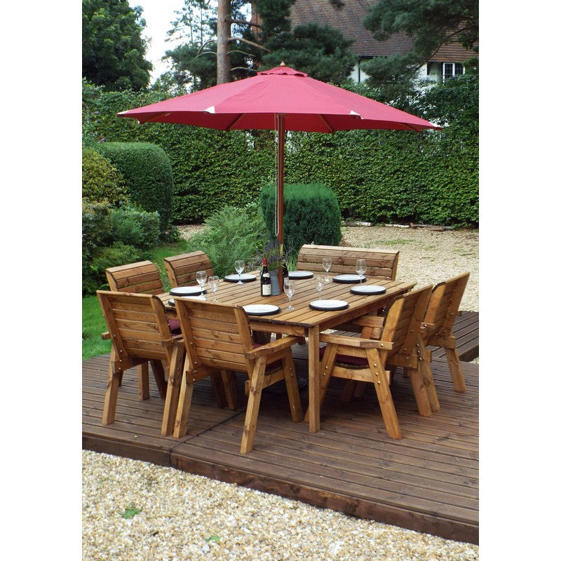 Scandinavian Redwood Garden Patio Dining Set by Charles Taylor - 8 Seat Burgundy Cushions