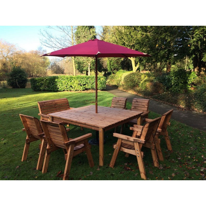 Scandinavian Redwood Garden Patio Dining Set by Charles Taylor - 8 Seat Burgundy Cushions