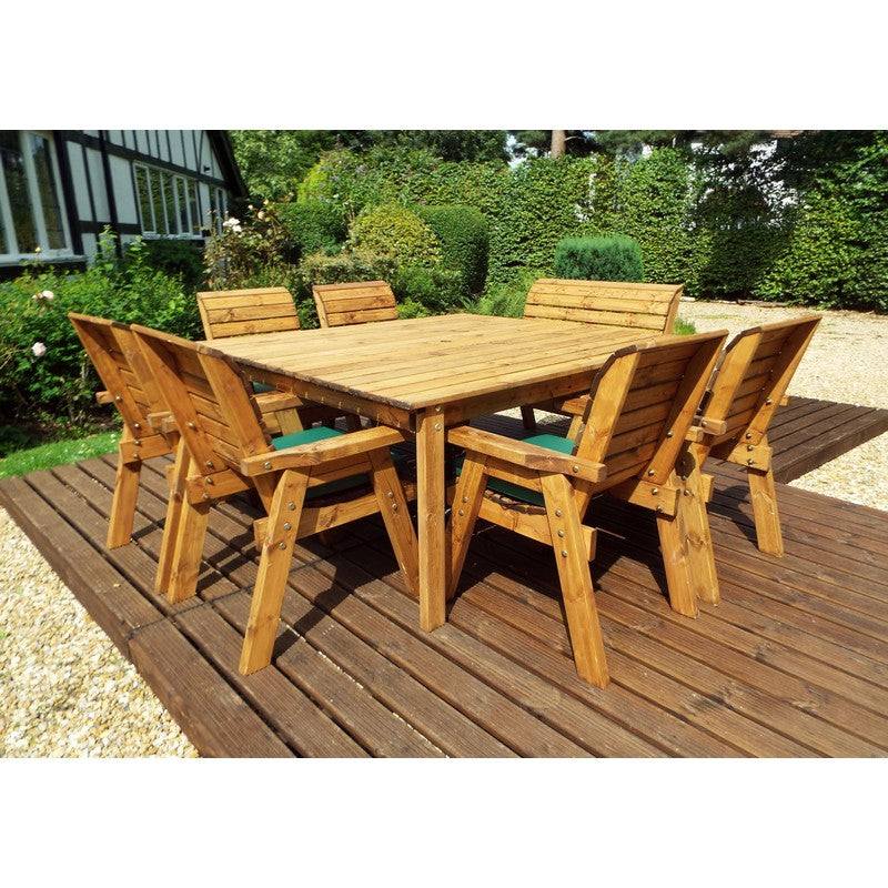 Scandinavian Redwood Garden Patio Dining Set by Charles Taylor - 8 Seat Green Cushions