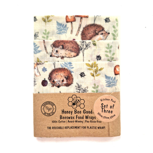 *Set of 3 Handmade Beeswax Wraps | Hedgehogs