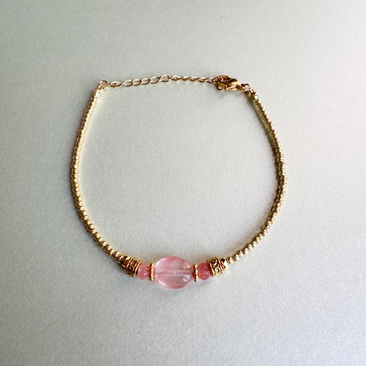 Calmara Gold Beaded Bracelet with Natural Blush Stone