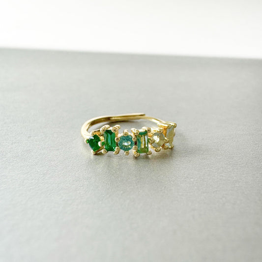 Eden Luxe 18k Gold Plated Green  Multi Jewelled Ring