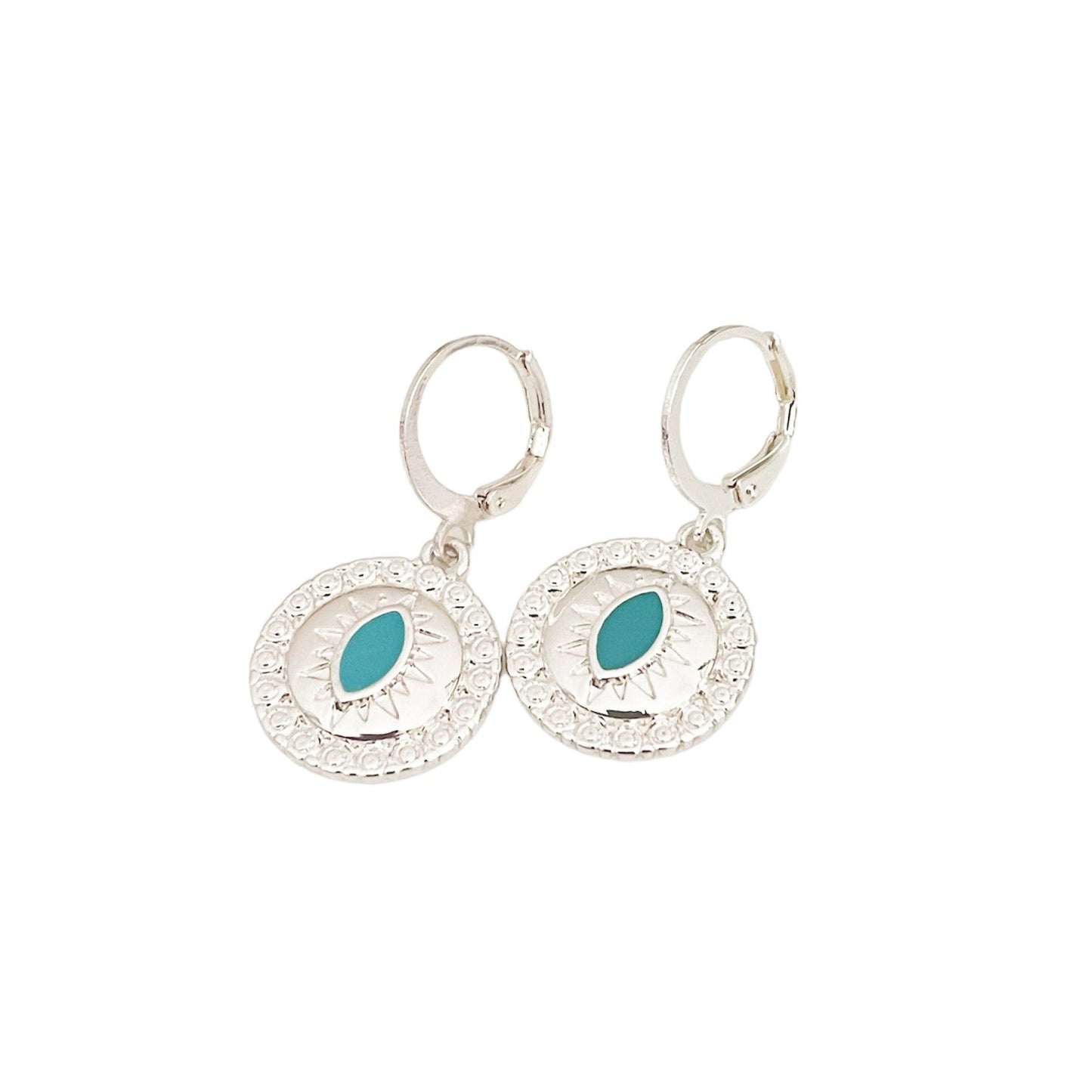 Yasmin Silver Lucky Evil Eye Charm Huggies