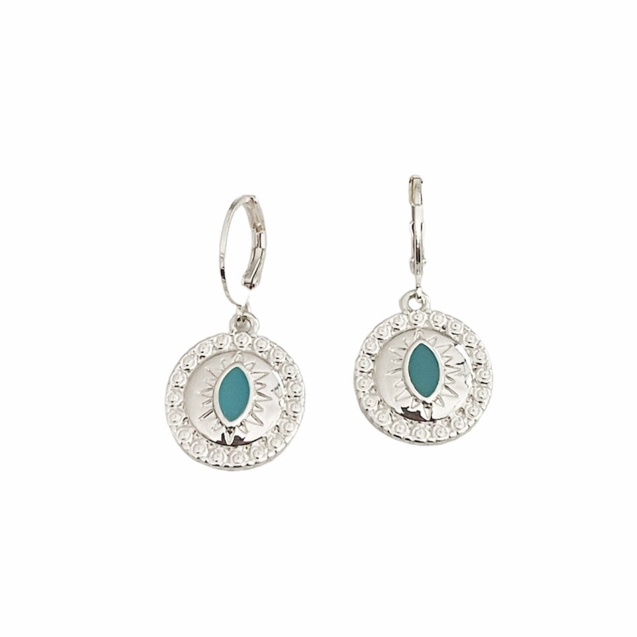 Yasmin Silver Lucky Evil Eye Charm Huggies